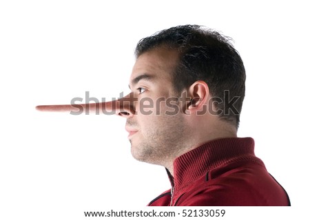 A dishonest man has a nose that grew long when he lied just like in the story of Pinocchio. Royalty-Free Stock Photo #52133059