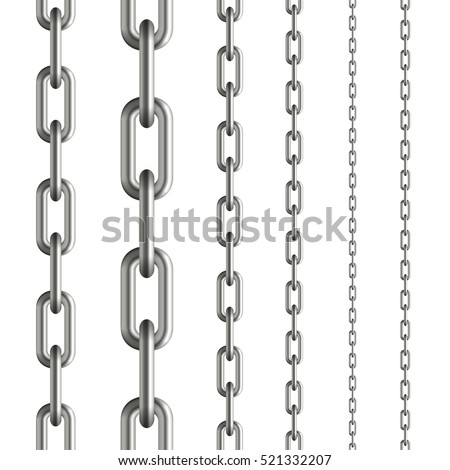 collection of seamless metal chains colored silver Royalty-Free Stock Photo #521332207