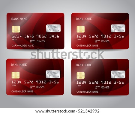 Realistic detailed credit cards set with colorful abstract dark red design background. Vector illustration EPS10