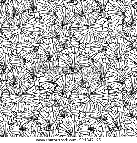 Vector black and white floral elements seamless pattern.