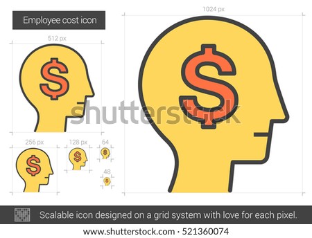 Employee cost vector line icon isolated on white background. Employee cost line icon for infographic, website or app. Scalable icon designed on a grid system.