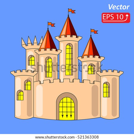 Colorful  castle , isolated on blue sky background vector illustration