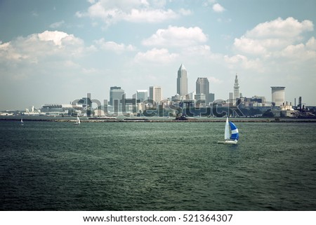 Sailing Lake Erie with Cleveland, Ohio view