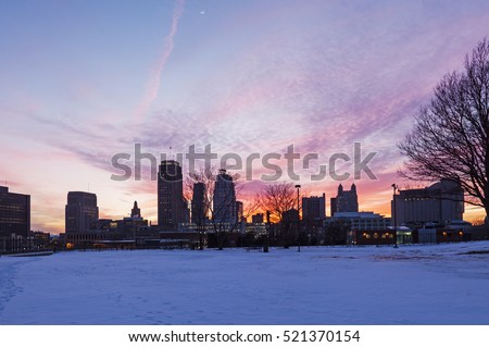 Winter sunset in Kansas City, Missouri, USA