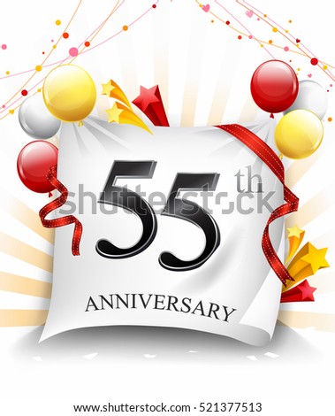 55 Years Anniversary Celebration Design on cloth, with star and balloons, Colorful Vector template elements for your birthday party.