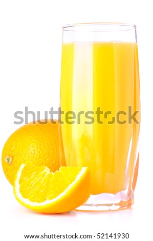 orange juice and slice isolated on white Royalty-Free Stock Photo #52141930