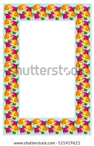 Frame with different colored roses. Raster clip art