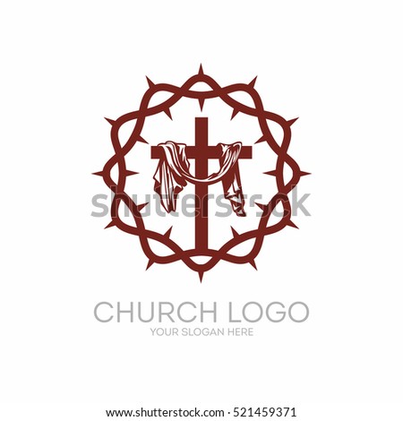 Church logo. Christian symbols. Crown of Thorns Savior Jesus Christ and the cross at Calvary.