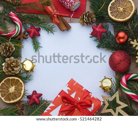 Christmas wooden background border with empty space for text