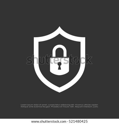 Abstract security vector icon illustration isolated on black background. Shield security icon. Lock security icon. Royalty-Free Stock Photo #521480425