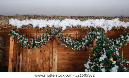 Christmas Decorations border - balls, berry, con on fir tree branch
