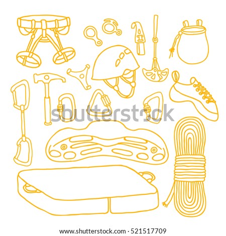 doodle icons. climbing equipment. vector illustration