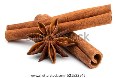 cinnamon stick and star anise spice isolated on white background closeup Royalty-Free Stock Photo #521522548