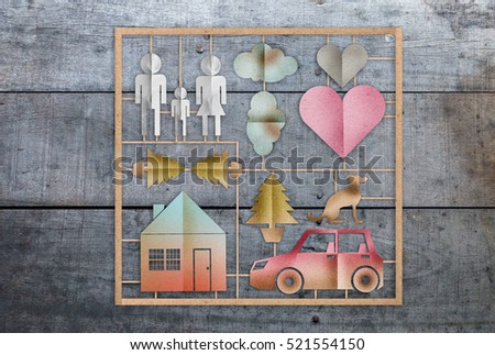 home sweet home concept with family icon paper cut shape template set on wooden background