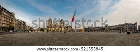 Panoramic view of Zocalo and Cathedral - Mexico City, Mexico Royalty-Free Stock Photo #521555845