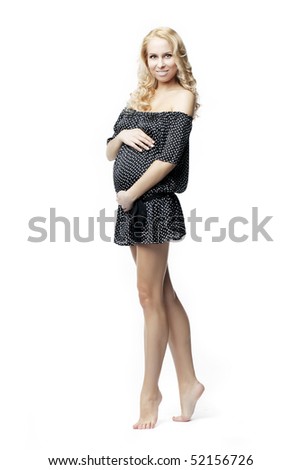 Image of beauty happy pregnant blond women on a white background