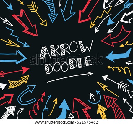 Set of colorful arrow doodle on black background