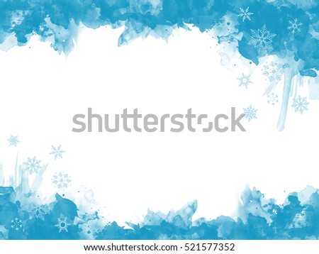 Christmas Winter Background watercoloured blue background border with snow flakes for creative Designs Royalty-Free Stock Photo #521577352