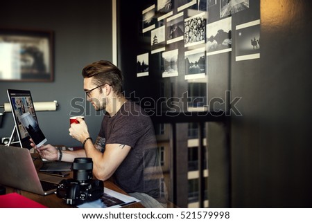 Man Busy Photographer Editing Home Office 