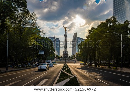 Paseo de La Reforma avenue and Angel of Independence Monument - Mexico City, Mexico Royalty-Free Stock Photo #521584972