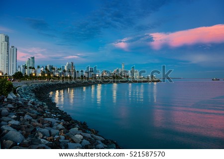 Skyline of Panama City at blue hour
