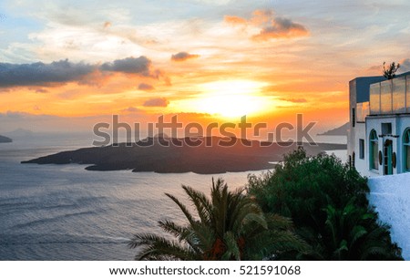 Sunset at resort in Santorini,Greece