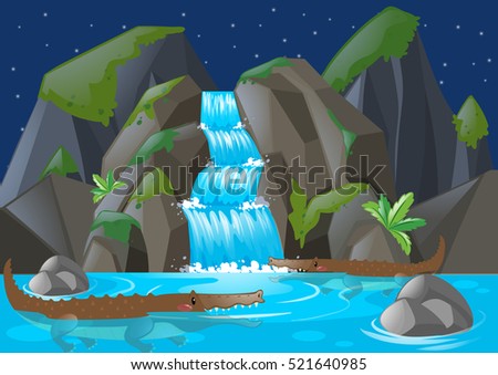 Crocodiles swimming in the river illustration