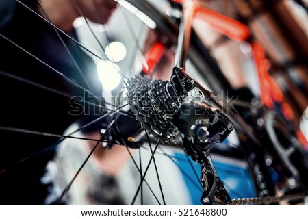 Technical expertise taking care Bicycle Shop Royalty-Free Stock Photo #521648800