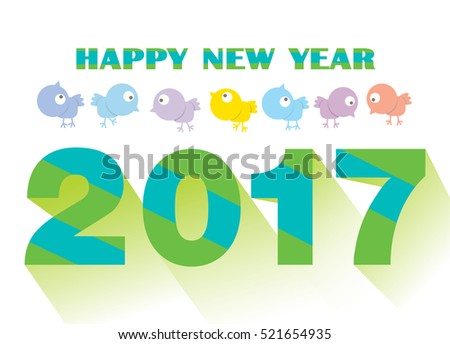 Happy new year colored text with Chicken Vector Illustration.