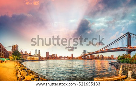 New York City, Brooklyn and Manhattan Bridge panorama.