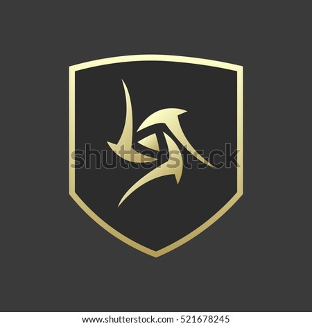 Tribal Rose Silhouette Logo with Gold Shield