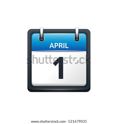 April 1. Calendar icon.Vector illustration,flat style.Date,month:Sunday,Monday,Tuesday,Wednesday,Thursday,Friday,Saturday.Weekend,red letter day.2017,2018 year.Holidays.