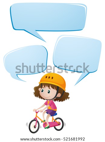 Girl on bike with three speech bubbles illustration
