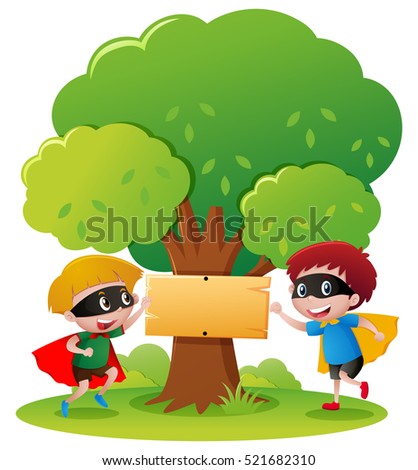 Two boy heros in the park illustration