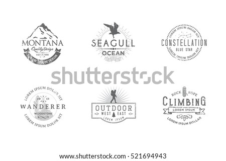 Set of premium labels on the themes of wildlife, hunting, travel, wild nature, climbing, camping, life in the mountains, survival. Retro, vintage, casual design. #6