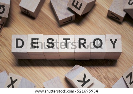 Destroy Word Written In Wooden Cube