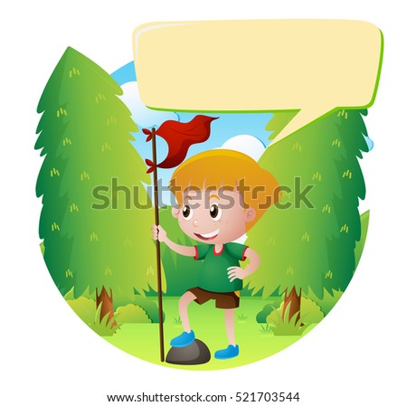 Boy with red flag in the park illustration