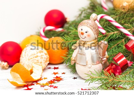 Christmas decoration balls and snowman