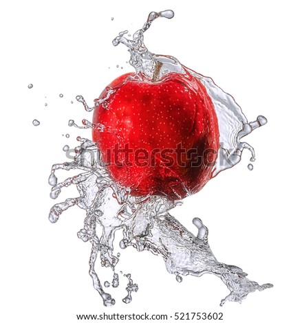 Water splash on a fresh apple isolated on white background