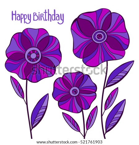 Beautiful Poppy Flowers set, Colorful Vector holiday card.