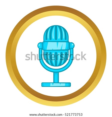 Retro microphone vector icon in golden circle, cartoon style isolated on white background
