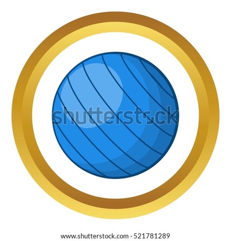 Blue volleyball ball vector icon in golden circle, cartoon style isolated on white background