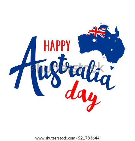 Happy Australia day lettering. Map of Australia with flag. Vector illustration Royalty-Free Stock Photo #521783644