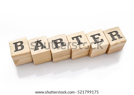 BARTER word made with building blocks isolated on white