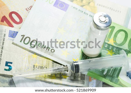 Euro banknotes with medical instruments