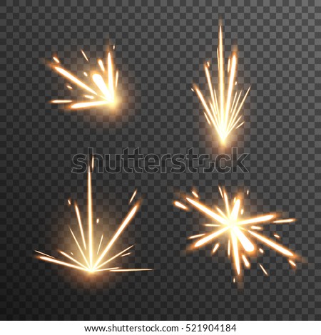 Set of fiery sparks on transparent background. Glow special effect. EPS 10. Royalty-Free Stock Photo #521904184