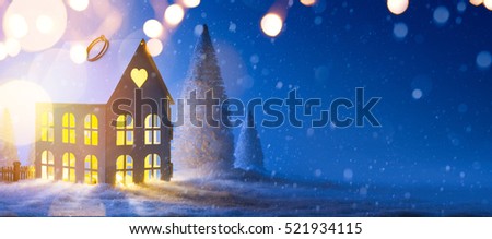 Christmas holidays composition on blue winter background with copy space for your text 
