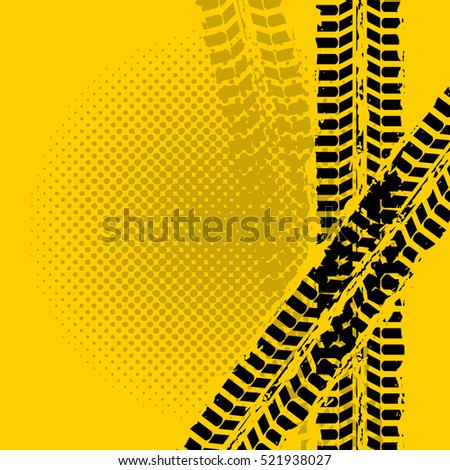 black wheel prints in yellow background. vector illustration
