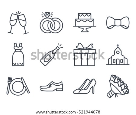 Wedding Line Outlined Icon Vector Pack Set