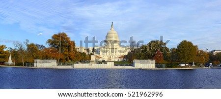 Panoramic image of The Capitol Building in Washington DC, capital of the United States of America Royalty-Free Stock Photo #521962996